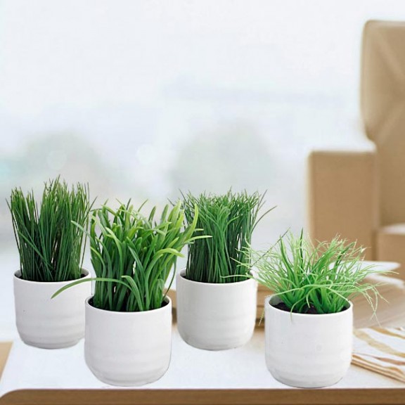 4 Mixed Artificial Grass Potted