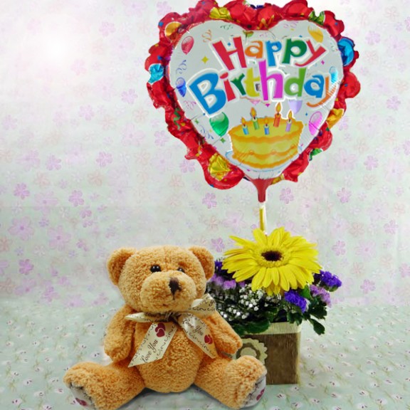 5 Inches Bear and a Happy Birthday Balloon with Yellow…
