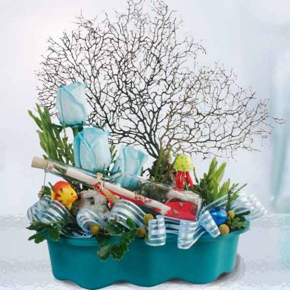 Blue Roses With Message-in-a-Bottle