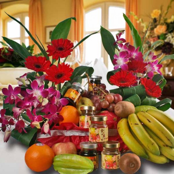 Fruits and Flower Basket with Chicken Essence – Halal