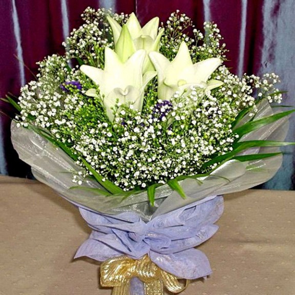 3 White Lily Hand Bouquet