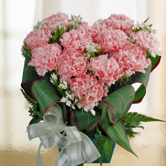 12 Pink Carnations Heart-Shape Arrangement