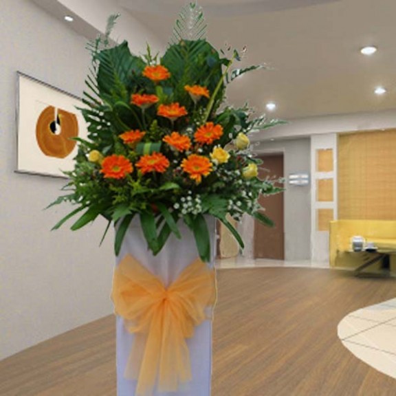 Orange Gerbera Opening Stand Flowers Arrangement