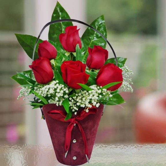 6 Red Roses Standing Bouquet