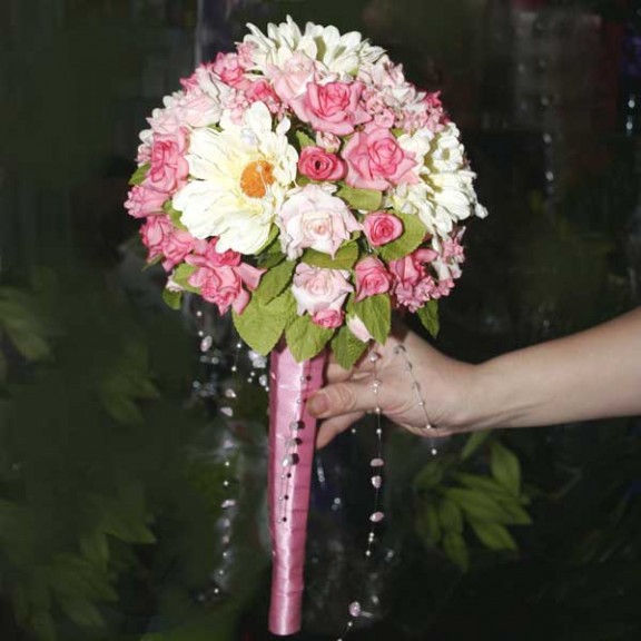 Cream Gerbera & Pink Roses Artificial Bouquet
