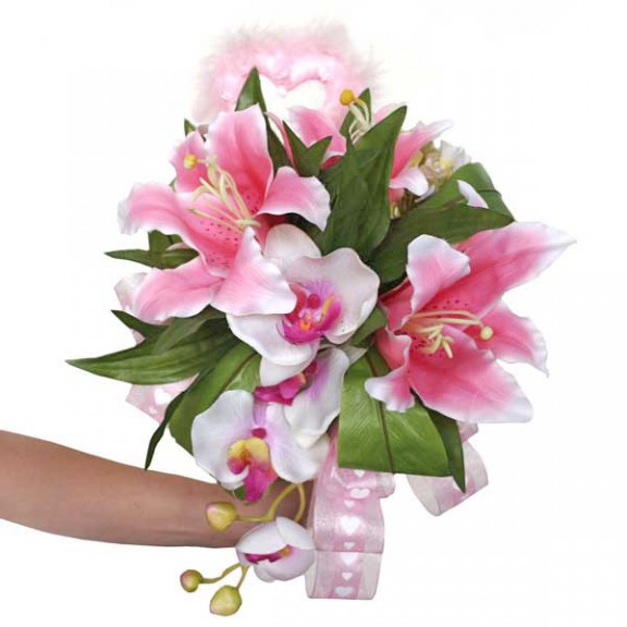 Phalaenopsis Orchid & Pink Lilies Artificial Posy