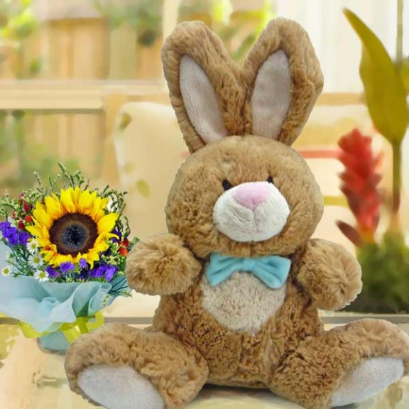 Bunny 30cm & Sunflower Standing Bouquet