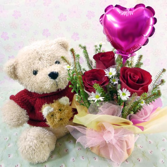 9 Inches Teddy Bear In Red Sweater and a Heart-Shaped Balloon…